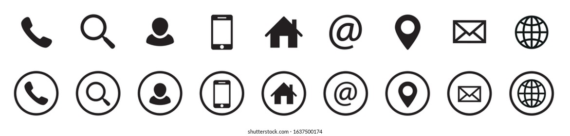 Communication icon set. Phone, mail, search and others - stock vector.