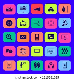 communication icon set with reload arrow, server and loud speaker vector illustration