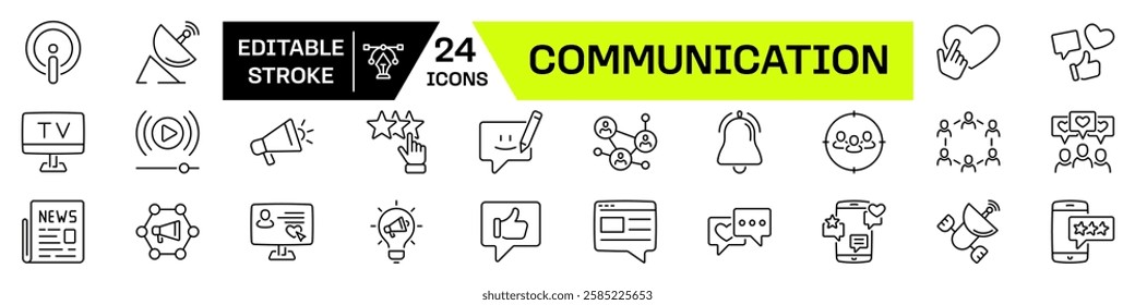 Communication icon set. Social media symbol with Editable Stroke.