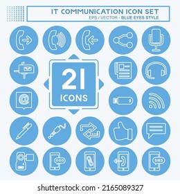 Conjunto de iconos de comunicación de TI. adecuado para el símbolo Educación. estilo ojos azules. diseño simple editable. vector de plantilla de diseño. ilustración de símbolo simple