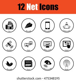 Communication icon set.  Thin circle design. Vector illustration.
