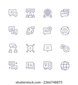 Communication icon set. Thin line icon. Editable stroke. Containing chat, communication, communications, conversation, global, live chat, notification, sharing, speech bubble, talk, womens day.