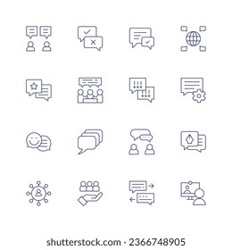 Communication icon set. Thin line icon. Editable stroke. Containing chat, communication, communications, debate, negotiation, speech bubble, target, global communication, nlp, video call.