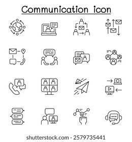 Communication icon set in thin line style