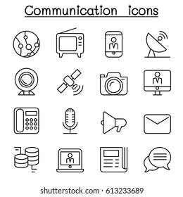 Communication icon set in thin line style