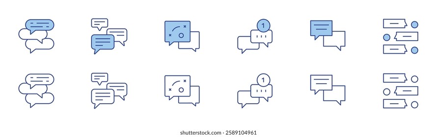 Communication icon set in two styles, Duotone and Thin Line style. Editable stroke. chatting, communications, chat.
