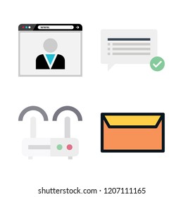 communication icon set. vector set about mail, chat, browser and router icons set.