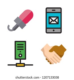 communication icon set. vector set about smartphone, microphone, handshake and computer icons set.