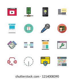communication icon set. vector set about options, headset, computer and teacher icons set.