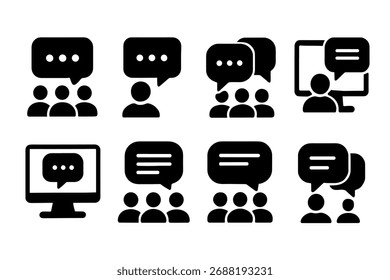 Communication icon set. Vector black symbols of messages and chats