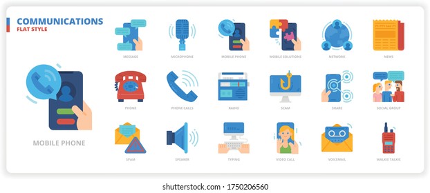 Communication icon set for web design, book, magazine, poster, ads, app, etc.