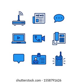 Communication icon set = Wifi Router, News Letter, Speech Bubble, Laptop, Video Call, Telephone, Info Chat, ID Card and Walkie Talkie