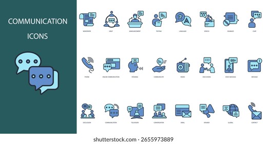 communication icon set.vector.Editable stroke.linear style sign for use web design,logo.Symbol illustration.