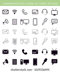 Communication icon in three different styles