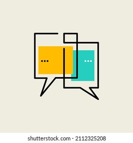 Communication icon, two bubbles of information. Chat online sign. Talk hand drawn logo. Vector illustration