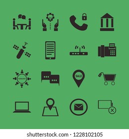 communication icon. communication vector icons set empty battery, satellite, sale shopping cart and security telephone