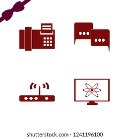 communication icon. communication vector icons set atom monitor, speech clouds, router and fax