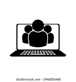 icono de comunicación, videoconferencia, grupo de usuarios en pantalla portátil, trabajo en equipo en línea, avatar de pictograma aislado de varias personas