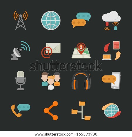 Communication icons with black background , eps10 vector format