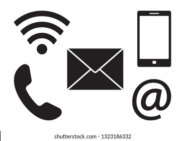 Communication icons, black contact buttons. Vector illustration