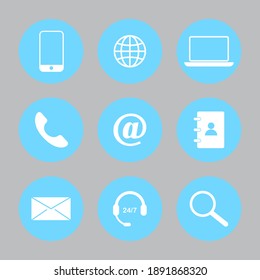 Communication icons blue in flat style. Social media vector. Mobile internet, social media. Stock image. EPS 10.