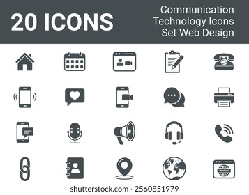 Communication Icons bundle. including home,
calendar, video call, phone, message, microphone, megaphone, headset, and website symbols. vector illustration