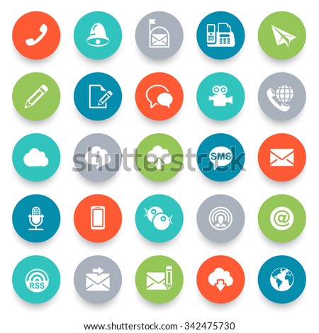 Communication icons for business, management, SEO, social media marketing. Flat design.