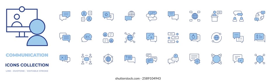 Communication icons collection. Line Duotone style, editable stroke. bad feedback, chat, internet of things, network, question, communication, conversation, speech bubble, speech.