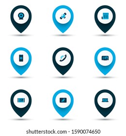 Communication icons colored set with article on tablet, ip camera, newspaper and other smartphone communication elements. Isolated vector illustration communication icons.