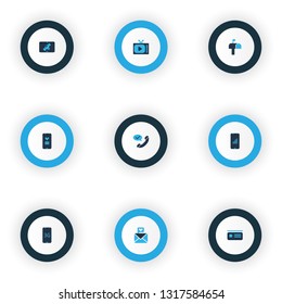 Communication icons colored set with mobile network, mailbox, love message and other smartphone elements. Isolated vector illustration communication icons.