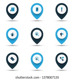 Communication icons colored set with smart watch notification, walkie-talkie, search dispatcher and other magnifier elements. Isolated vector illustration communication icons.