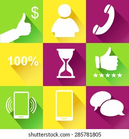 Communication icons. Colorful Long Shadow Iconset