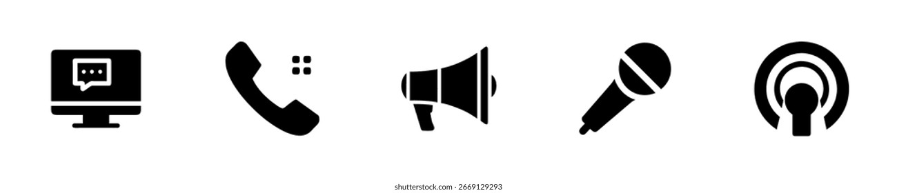 Communication icons computer phone megaphone microphone podcast signal message chat