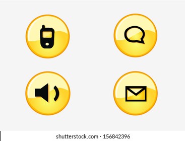 Communication icons and connection symbols: voice, email, phone.