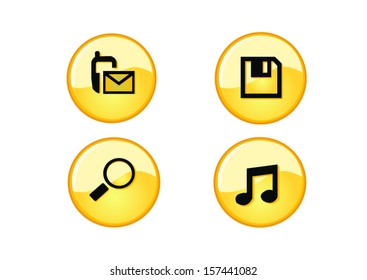Communication icons and connection symbols: wifi, clock, phone, email, wireless, or voice. 