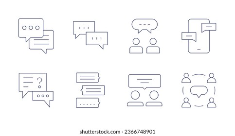 Iconos de comunicación. Trazo editable. Conteniendo chat, chat box, interno, mensaje, gente, socializar.