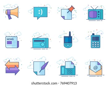 Communication icons in flat color style. Vector sign illustration.