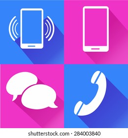 Communication icons. Flat Long Shadow. Colorful Long Shadow Icon set