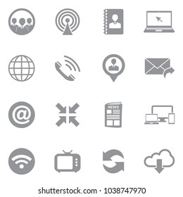 Communication Icons. Gray Flat Design. Vector Illustration. 