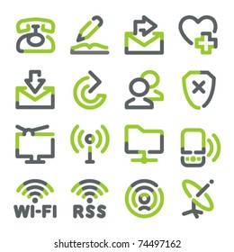 Communication icons. Green gray contour series.