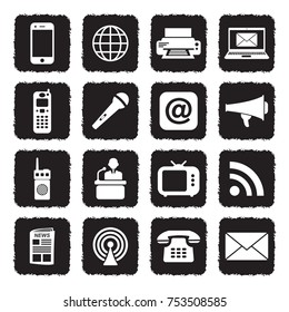 Communication Icons. Grunge Black Flat Design. Vector Illustration. 