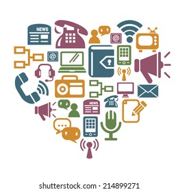 Communication Icons in Heart Shape