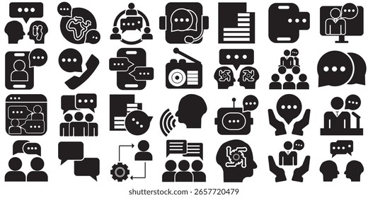 Iconos de comunicación.  Paquete de iconos contiene diálogo, masaje de voz, chat en línea, etc. Ilustración vectorial. EPS 10 AI