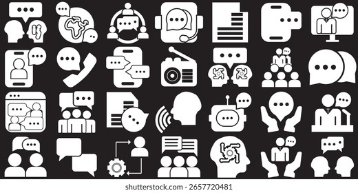 Ícones de comunicação.  O pacote de ícones contém diálogo, massagem de voz, bate-papo on-line, ETC. Ilustração vetorial. EPS 10 IA