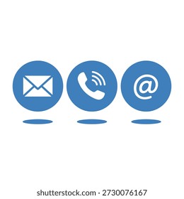 Ilustração de ícones de comunicação com telefone de e-mail e símbolos em círculos azuis com sombras