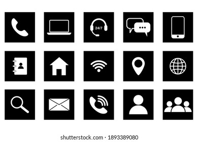 Communication icons on black background. Communication icons for web design. Stock image. EPS 10.