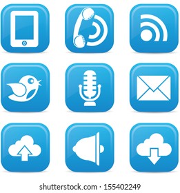 Communication icons on buttons,Blue version,vector