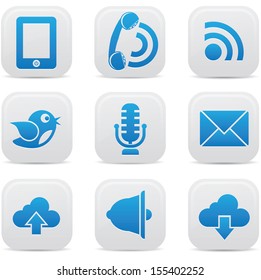 Communication icons on buttons,Blue version,vector