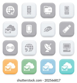 Communication icons on color buttons.