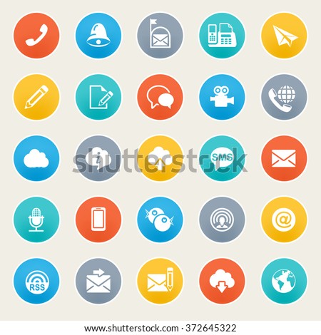 Communication icons on color stickers.